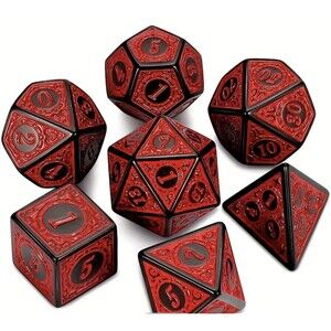 D&D Antique Red Black 7 Dice Set Poly RPG  Dungeons Dragons AD&D